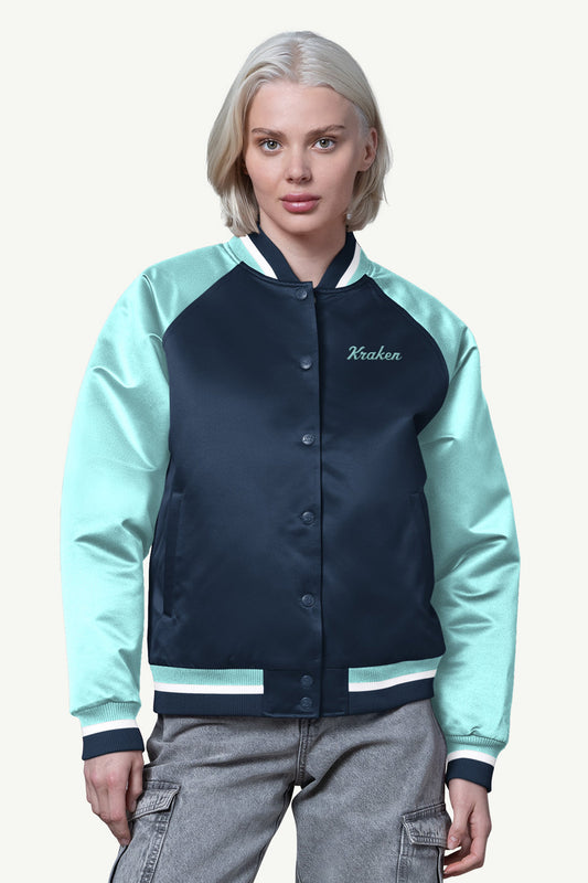 Starter WOMENS SEATTLE KRAKEN FINAL SCORE SATIN VARSITY JACKET