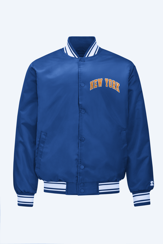 Starter MENS NEW YORK KNICKS PRINTED GRAPHIC SATIN VARSITY JACKET