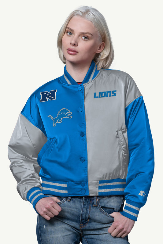 Starter WOMENS DETROIT LIONS OFFSIDE SATIN VARSITY JACKET