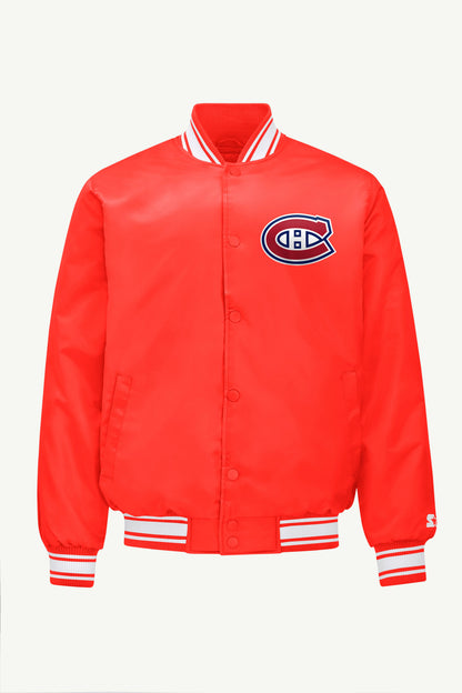 Starter MENS MONTREAL CANADIENS PRINTED GRAPHIC TRIANGLE SATIN VARSITY JACKET