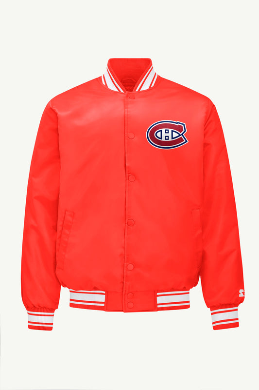 Starter MENS MONTREAL CANADIENS PRINTED GRAPHIC TRIANGLE SATIN VARSITY JACKET