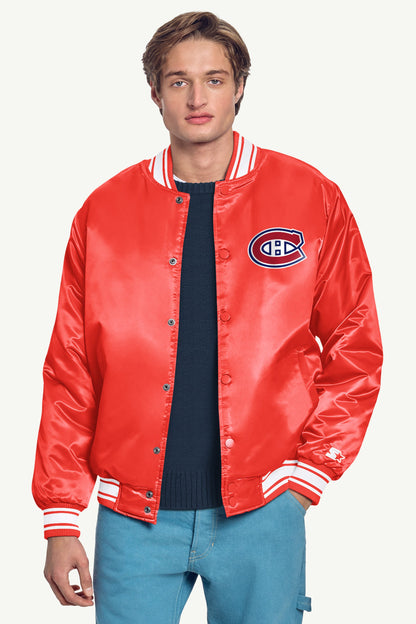 Starter MENS MONTREAL CANADIENS PRINTED GRAPHIC TRIANGLE SATIN VARSITY JACKET