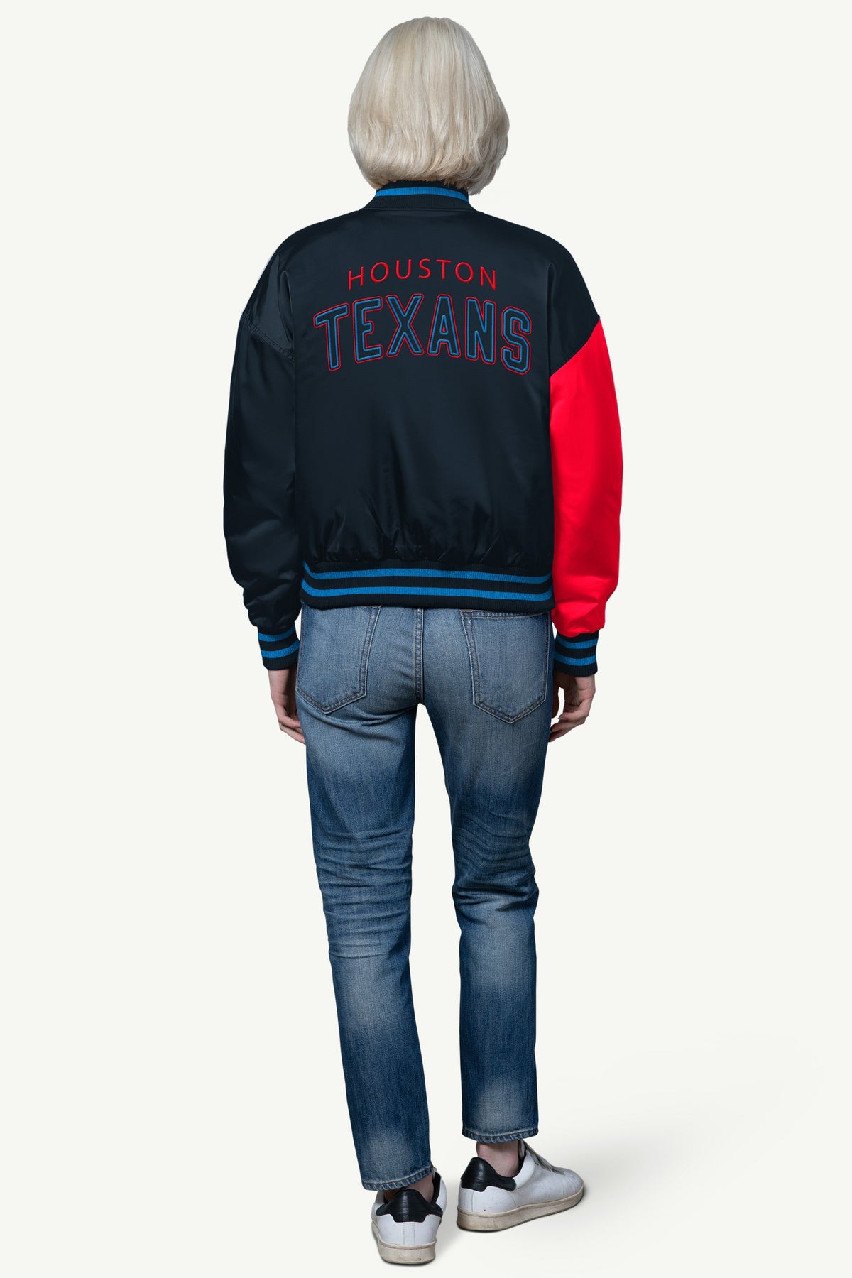 Starter WOMENS HOUSTON TEXANS OFFSIDE SATIN VARSITY JACKET