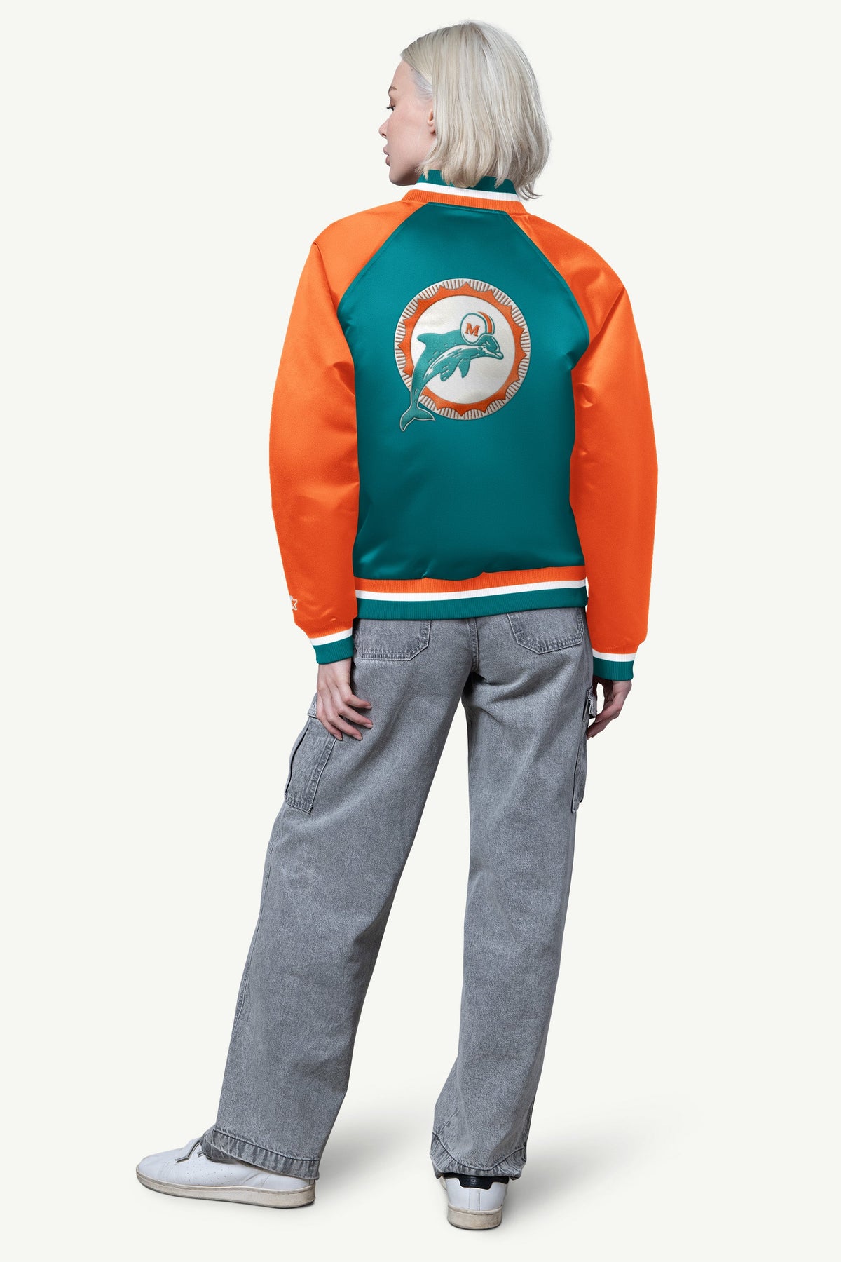 Starter WOMENS MIAMI DOLPHINS FINAL SCORE SATIN VARSITY JACKET