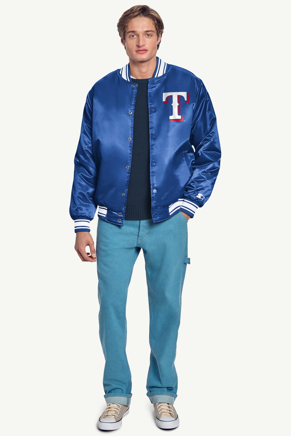 Starter MENS TEXAS RANGERS HOMEPLATE SATIN VARSITY JACKET