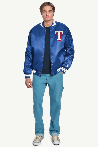 Starter MENS TEXAS RANGERS HOMEPLATE SATIN VARSITY JACKET