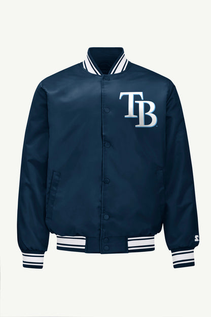 Starter MENS TAMPA BAY RAYS PRINTED HOMEPLATE SATIN VARSITY JACKET