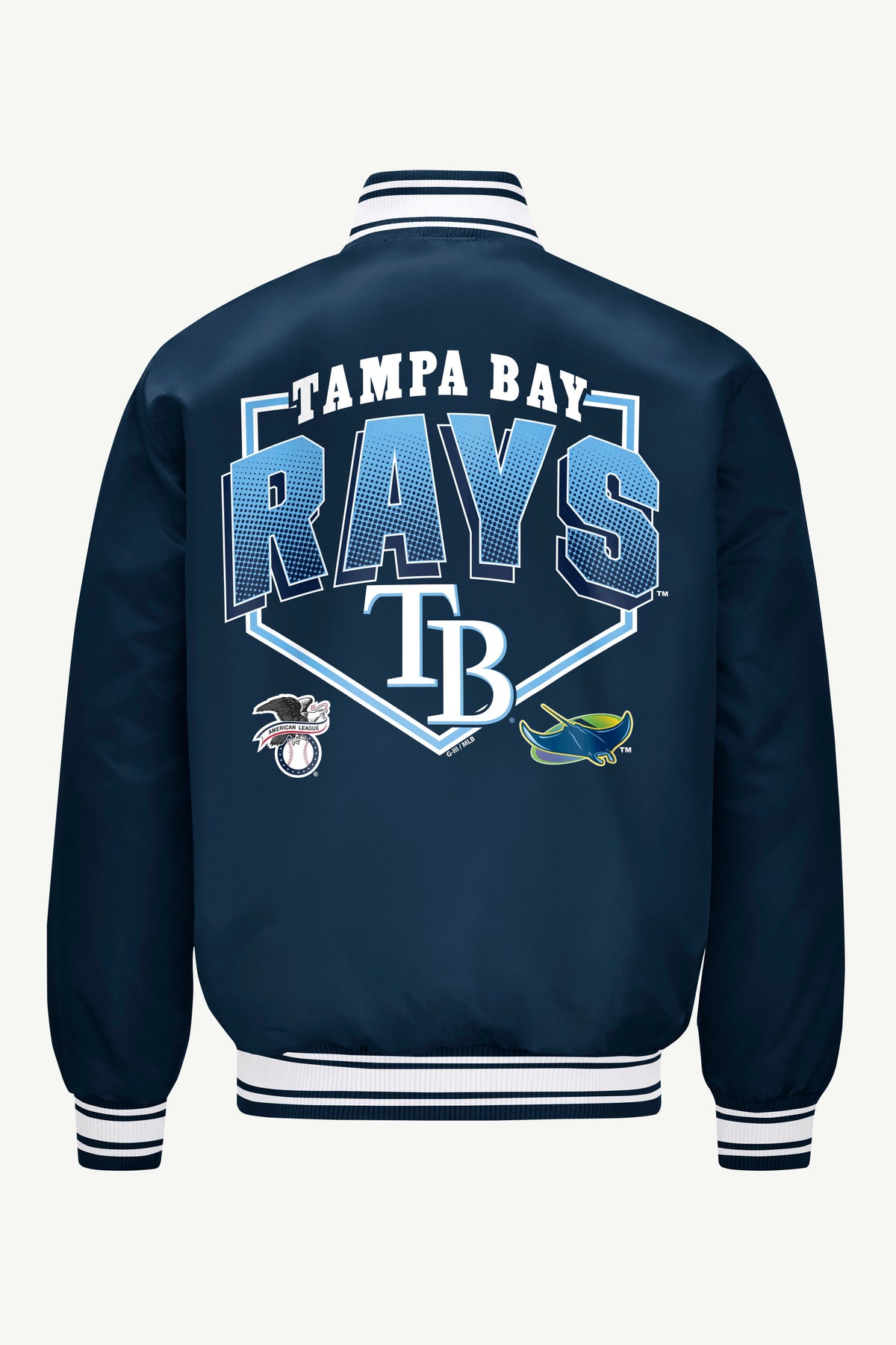 Starter MENS TAMPA BAY RAYS PRINTED HOMEPLATE SATIN VARSITY JACKET
