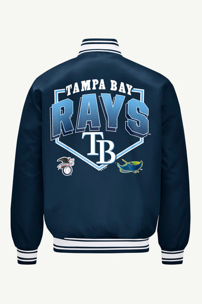 Starter MENS TAMPA BAY RAYS PRINTED HOMEPLATE SATIN VARSITY JACKET