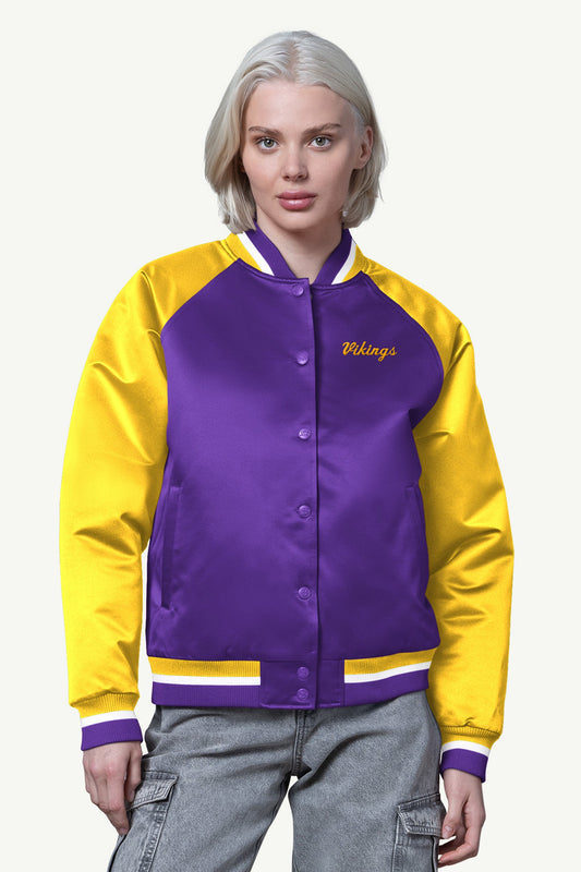 Starter WOMENS MINNESOTA VIKINGS FINAL SCORE SATIN VARSITY JACKET