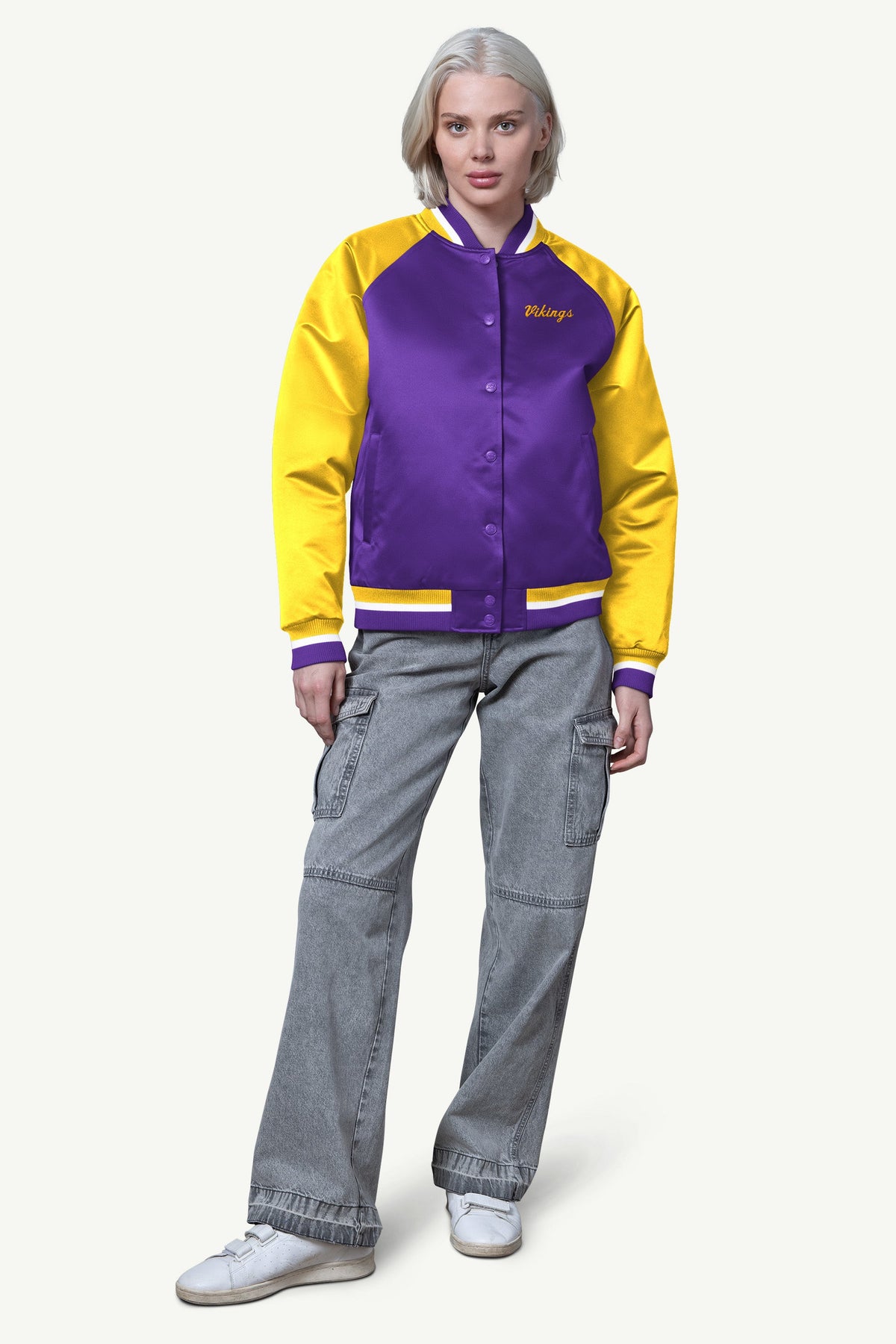 Starter WOMENS MINNESOTA VIKINGS FINAL SCORE SATIN VARSITY JACKET