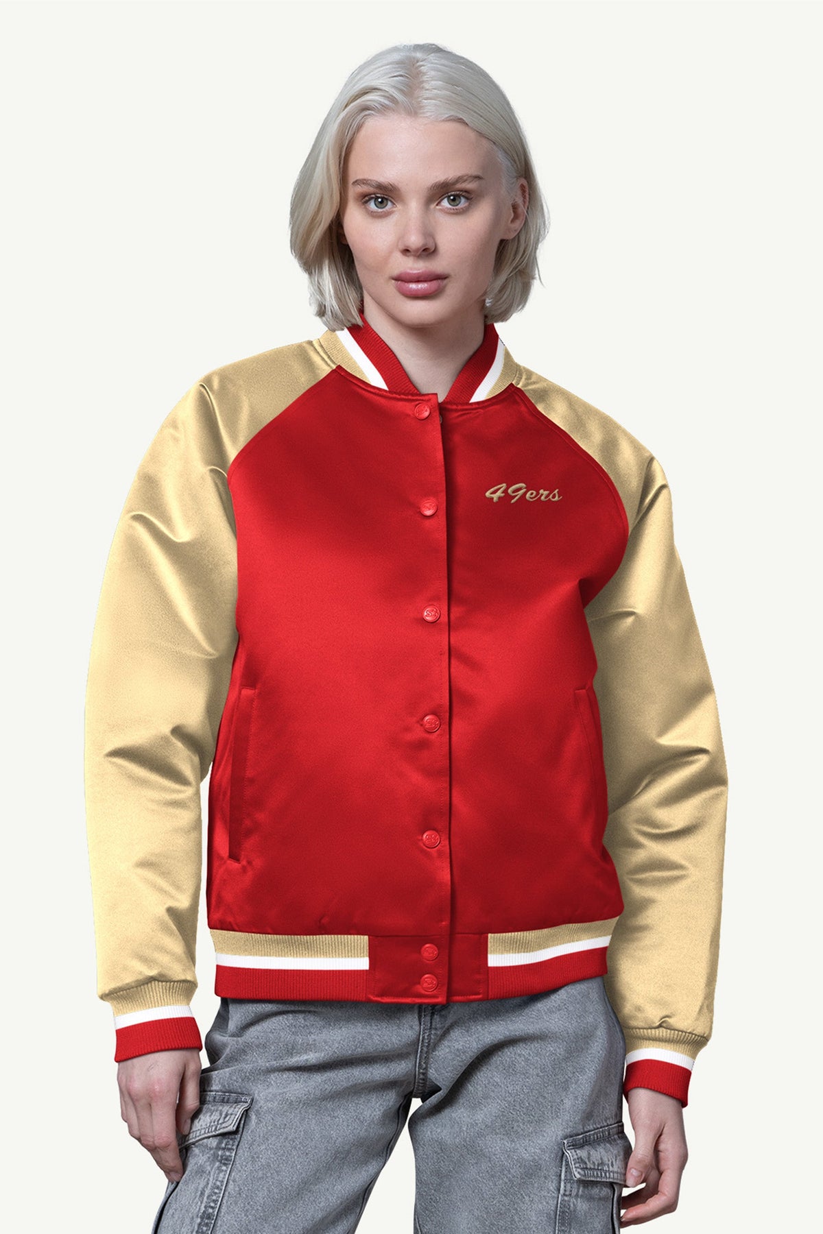 Starter WOMENS SAN FRANCISCO 49ERS FINAL SCORE SATIN VARSITY JACKET