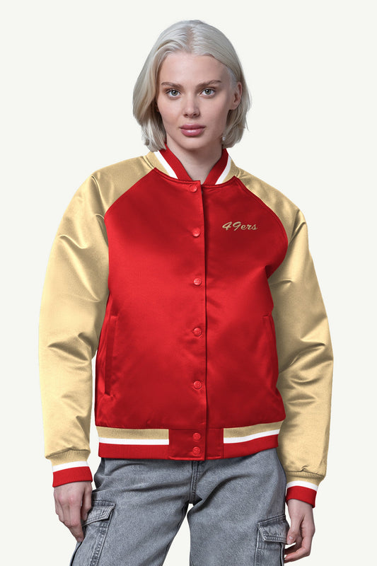 Starter WOMENS SAN FRANCISCO 49ERS FINAL SCORE SATIN VARSITY JACKET