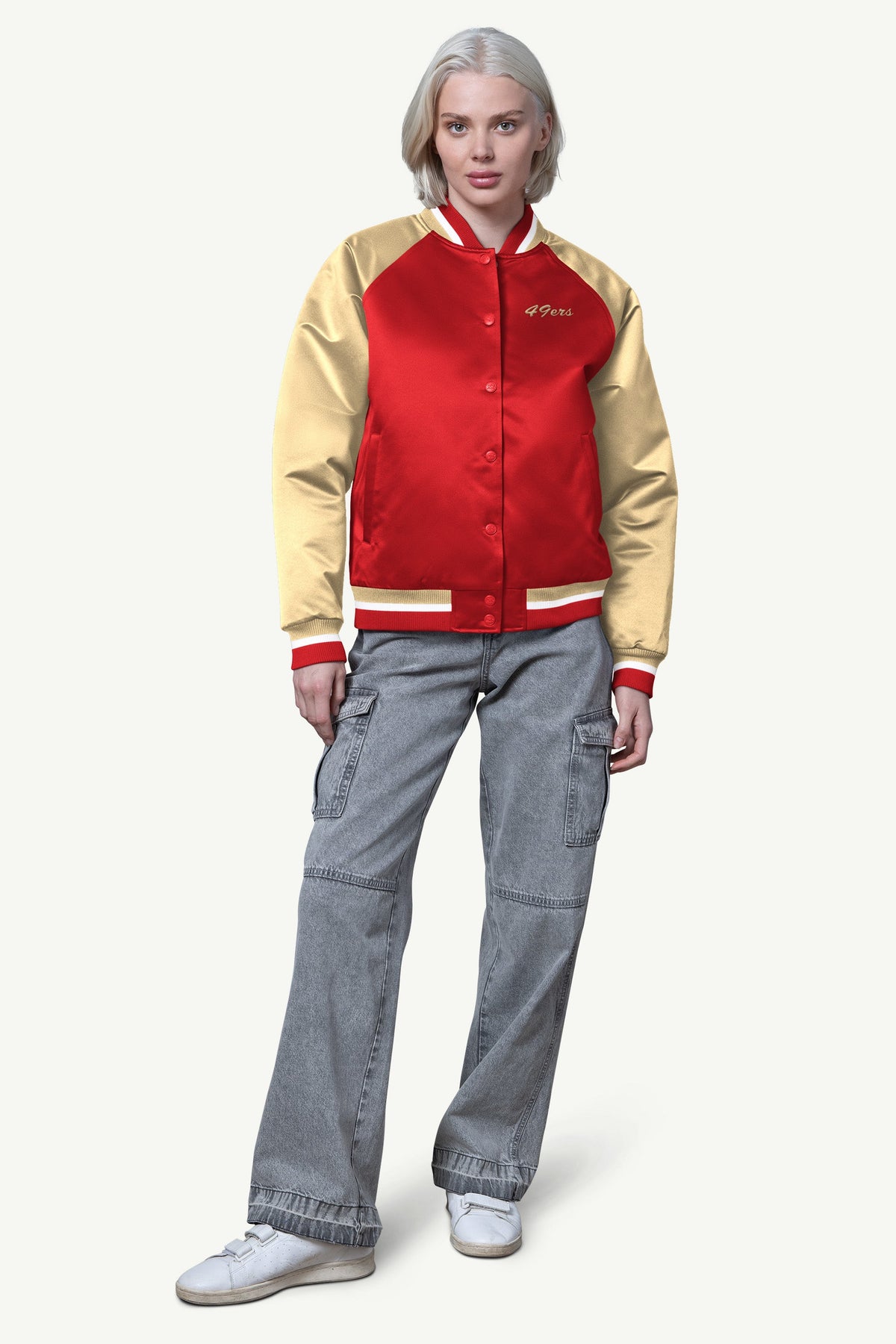 Starter WOMENS SAN FRANCISCO 49ERS FINAL SCORE SATIN VARSITY JACKET