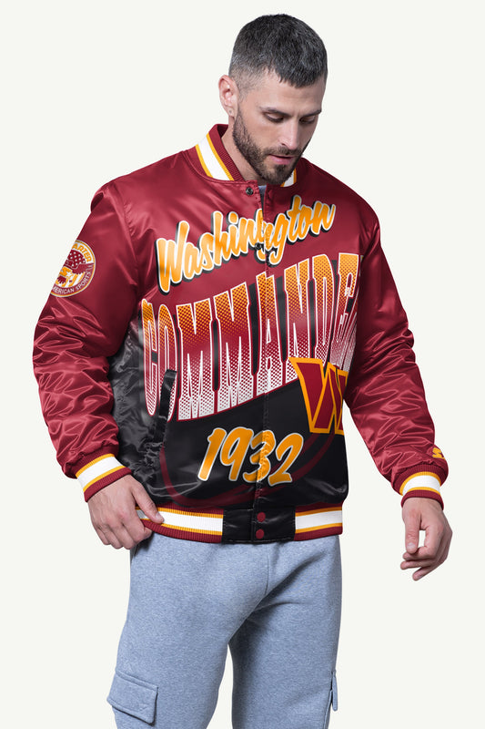Starter MENS WASHINGTON COMMANDERS PASS RUSH SATIN VARSITY JACKET