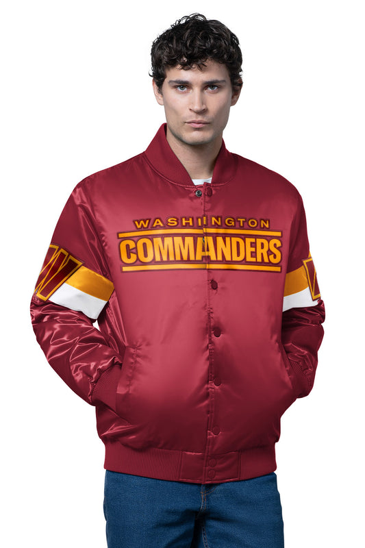 Starter MENS WASHINGTON COMMANDERS TRIPLE OPTION SATIN VARSITY JACKET
