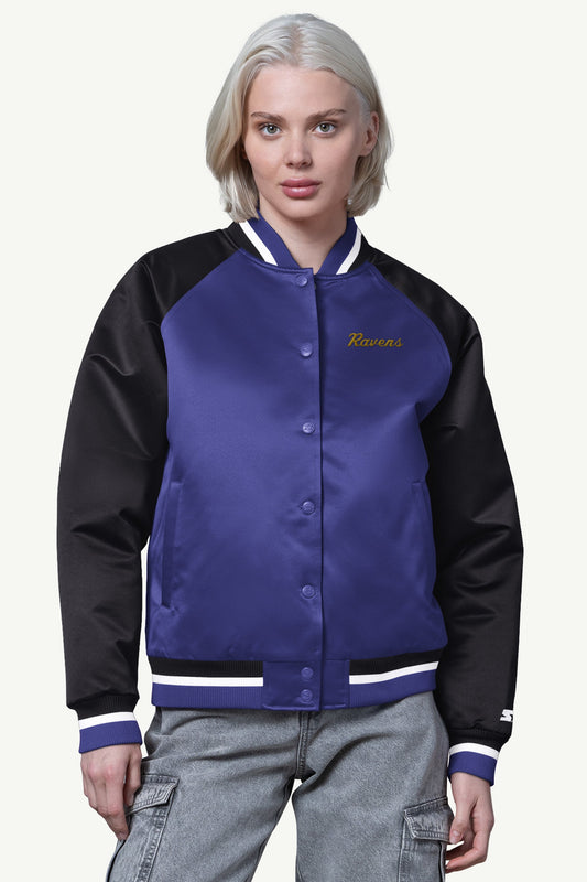 Starter WOMENS BALTIMORE RAVENS FINAL SCORE SATIN VARSITY JACKET