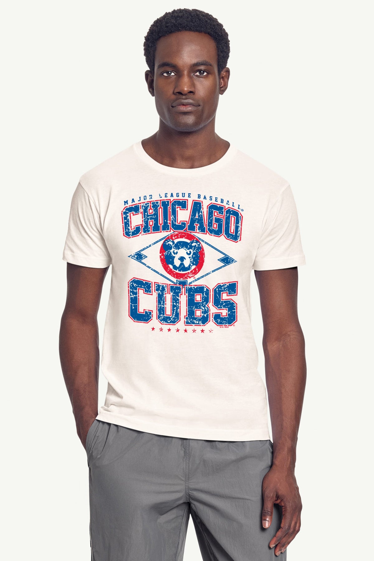 Starter MENS CHICAGO CUBS DISTRESSED COOPERSTOWN DIAMOND SHORT SLEEVE T SHIRT