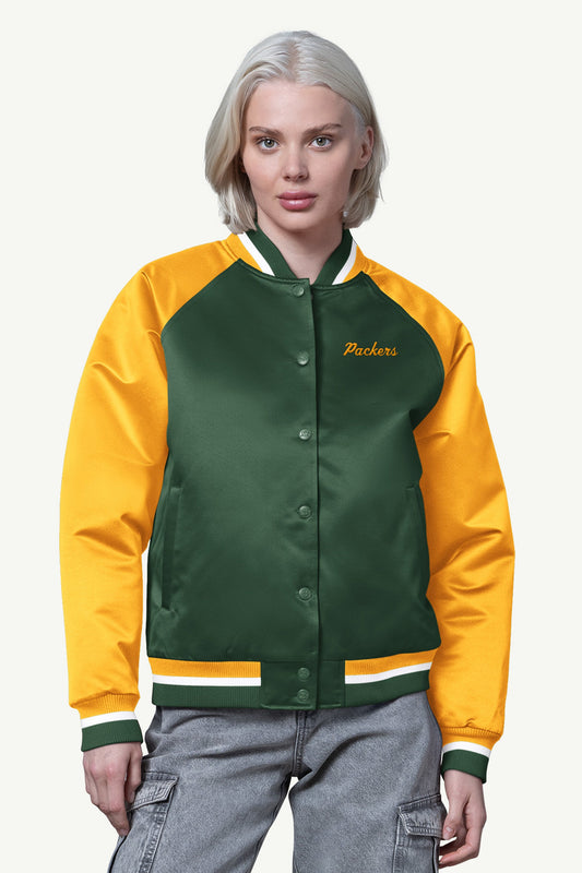 Starter WOMENS GREEN BAY PACKERS FINAL SCORE SATIN VARSITY JACKET