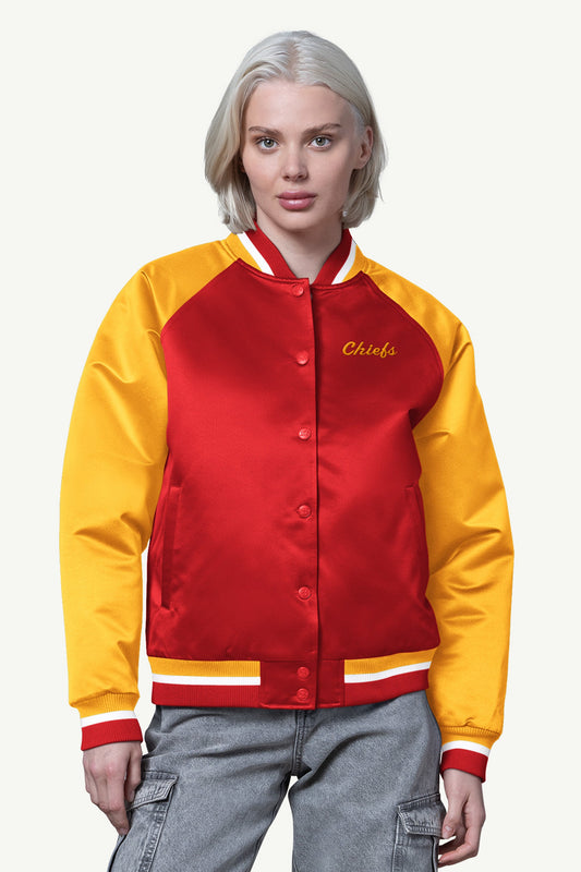 Starter WOMENS KANSAS CITY CHIEFS FINAL SCORE SATIN VARSITY JACKET