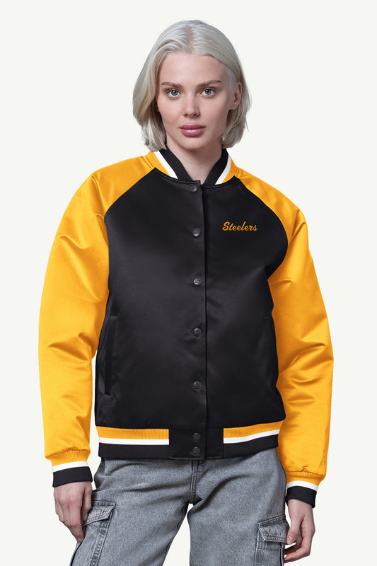 Starter WOMENS PITTSBURGH STEELERS FINAL SCORE SATIN VARSITY JACKET