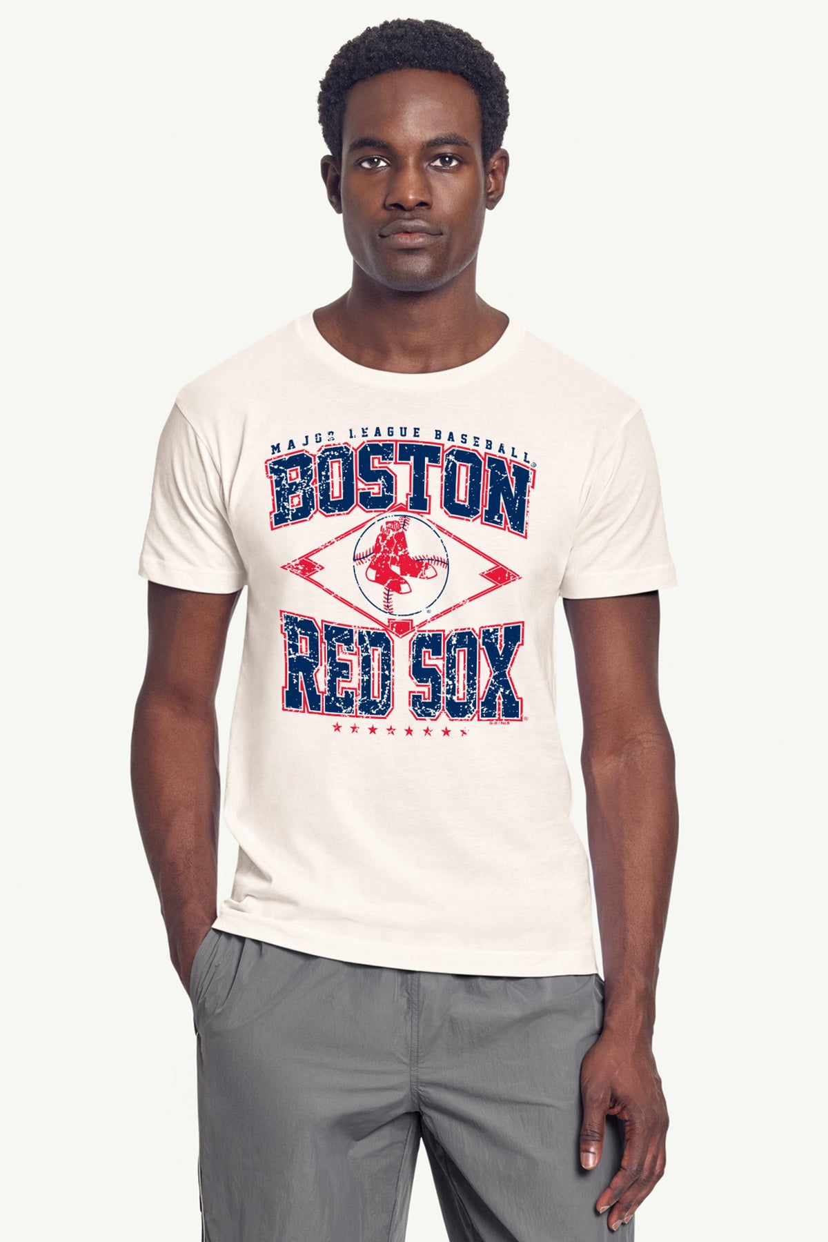 Starter MENS BOSTON RED SOX  DISTRESSED COOPERSTOWN DIAMOND SHORT SLEEVE T SHIRT