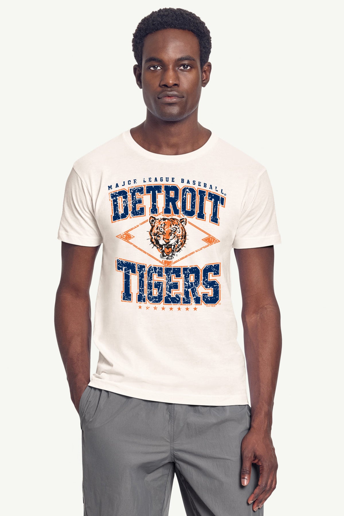 Starter MENS DETROIT TIGERS DISTRESSED COOPERSTOWN DIAMOND SHORT SLEEVE T SHIRT