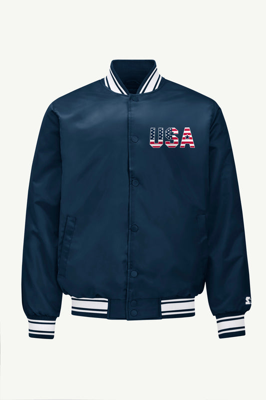 Starter MENS STARTER USA EAGLE CREST SATIN VARSITY JACKET