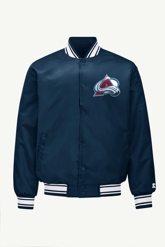 Starter MENS COLORADO AVALANCHE TRIANGLE SATIN VARSITY JACKET